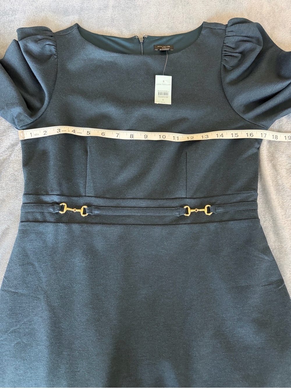 NWT Ann Taylor Dark Teal Sheath with Subtle Waist Hardware Midi Dress Size 8P - Picture 12 of 12